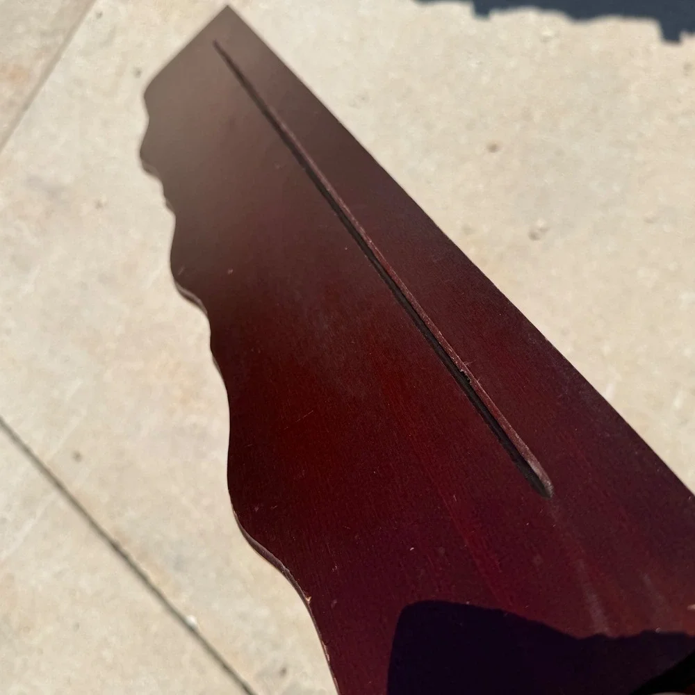 Vintage Wood Wall Shelf Scalloped Gold Edge Dark Cherry Plate Rail 24 Inch